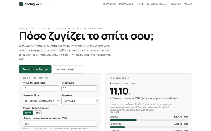 Στιγμιότυπο της πρώτης οθόνης του ecologiko.gr